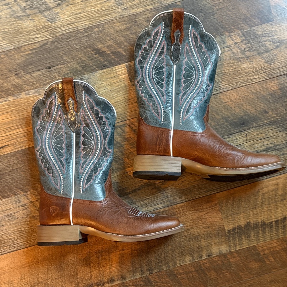 Ariat Brown and Blue Western Boots, women size 8